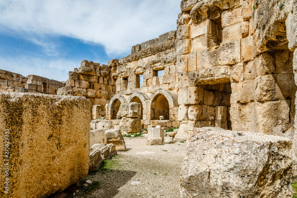 Ancient ruined walls of Court Hexagonale, Beqaa Valley, Baalbek, Lebanon Ancient ruined walls of Court Hexagonale, Beqaa Valley, Baalbek, Lebanon