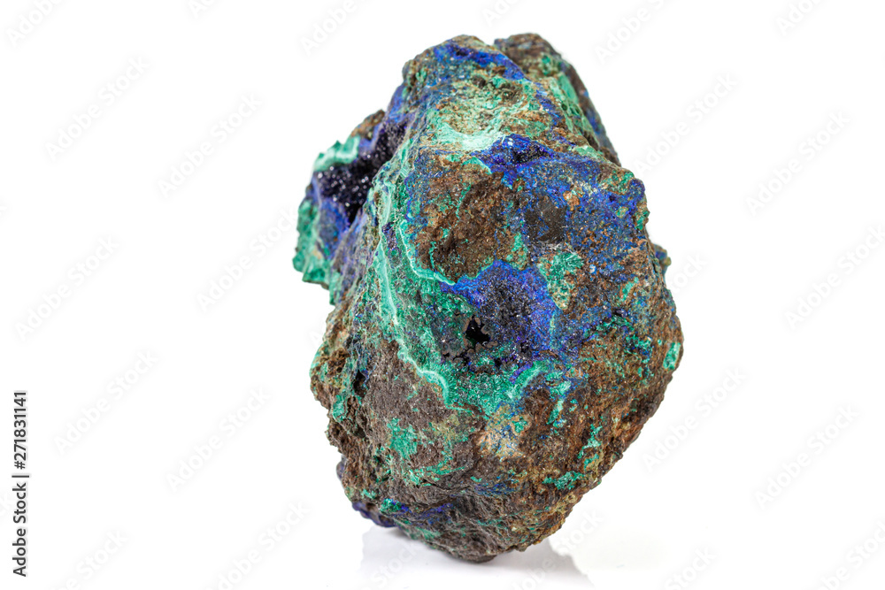 Macro stone mineral Azurite Malachite on a white background