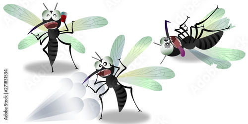 cartoon mosquito vector set of three isolated on white background