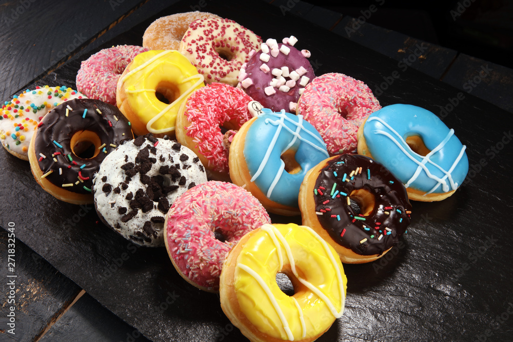 donuts in different glazes with chocolate