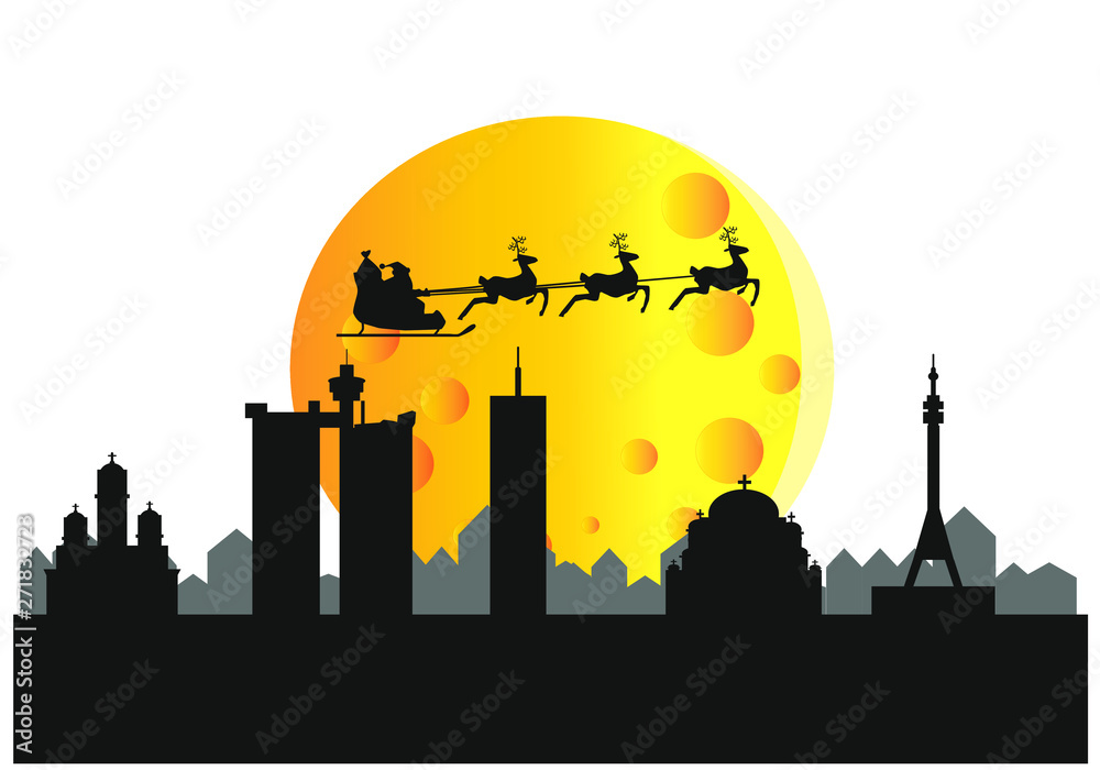 santa claus flying over belgrade city