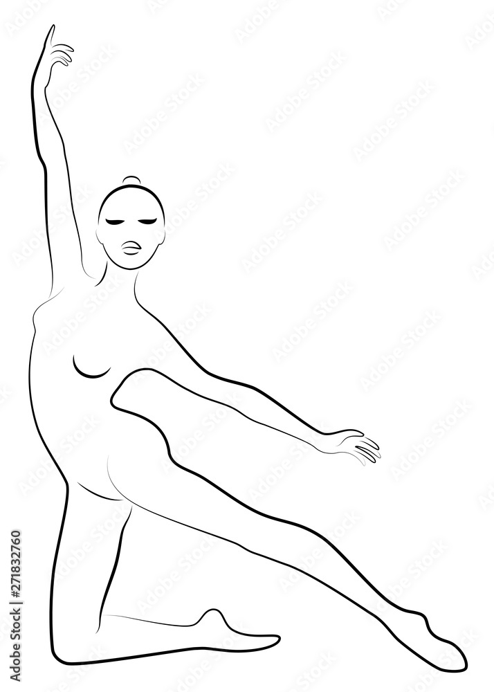 Silhouette of slender lady. Girl gymnast. The woman is flexible and graceful. She is jumping. Graphic image. Vector illustratio. Silhouette of slender lady. Girl gymnast. The woman is flexible and graceful. She is jumping. Graphic image. Vector illustratio.