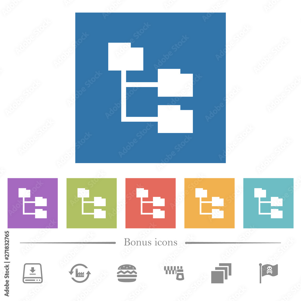 Folder structure flat white icons in square backgrounds Folder structure flat white icons in square backgrounds