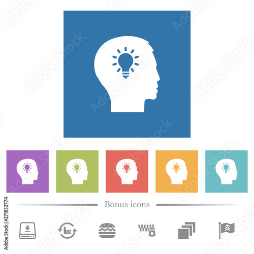 Idea flat white icons in square backgrounds