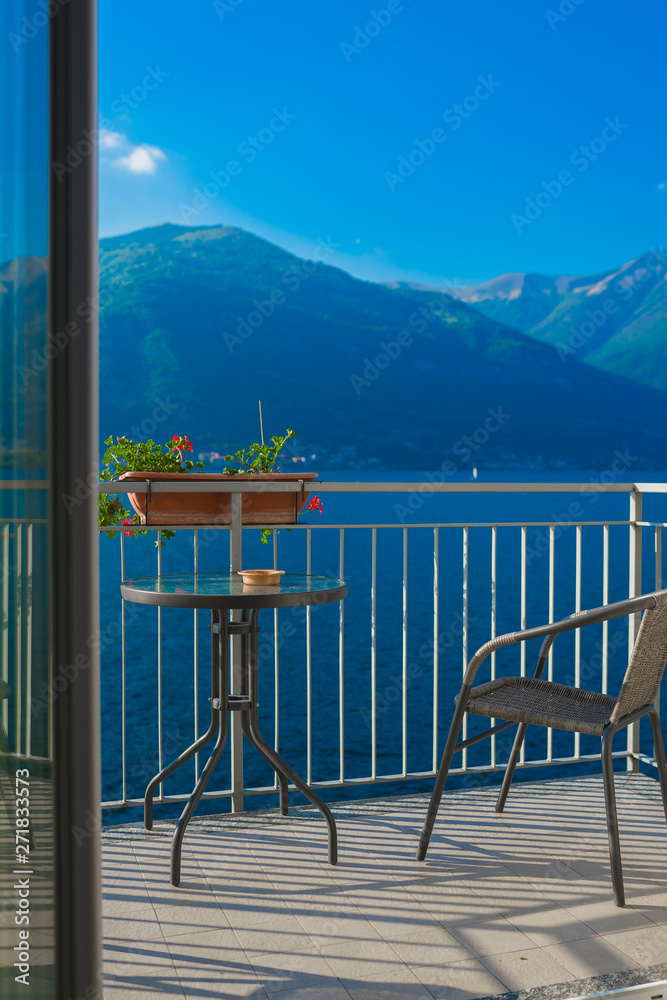 Balcony with mountain and lake view