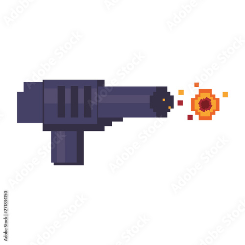 Retro videogame handgun shooting pixelated cartoon