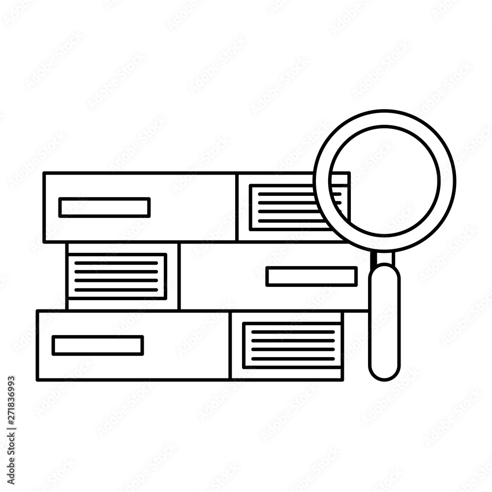 pile text books with magnifying glass pile text books with magnifying glass