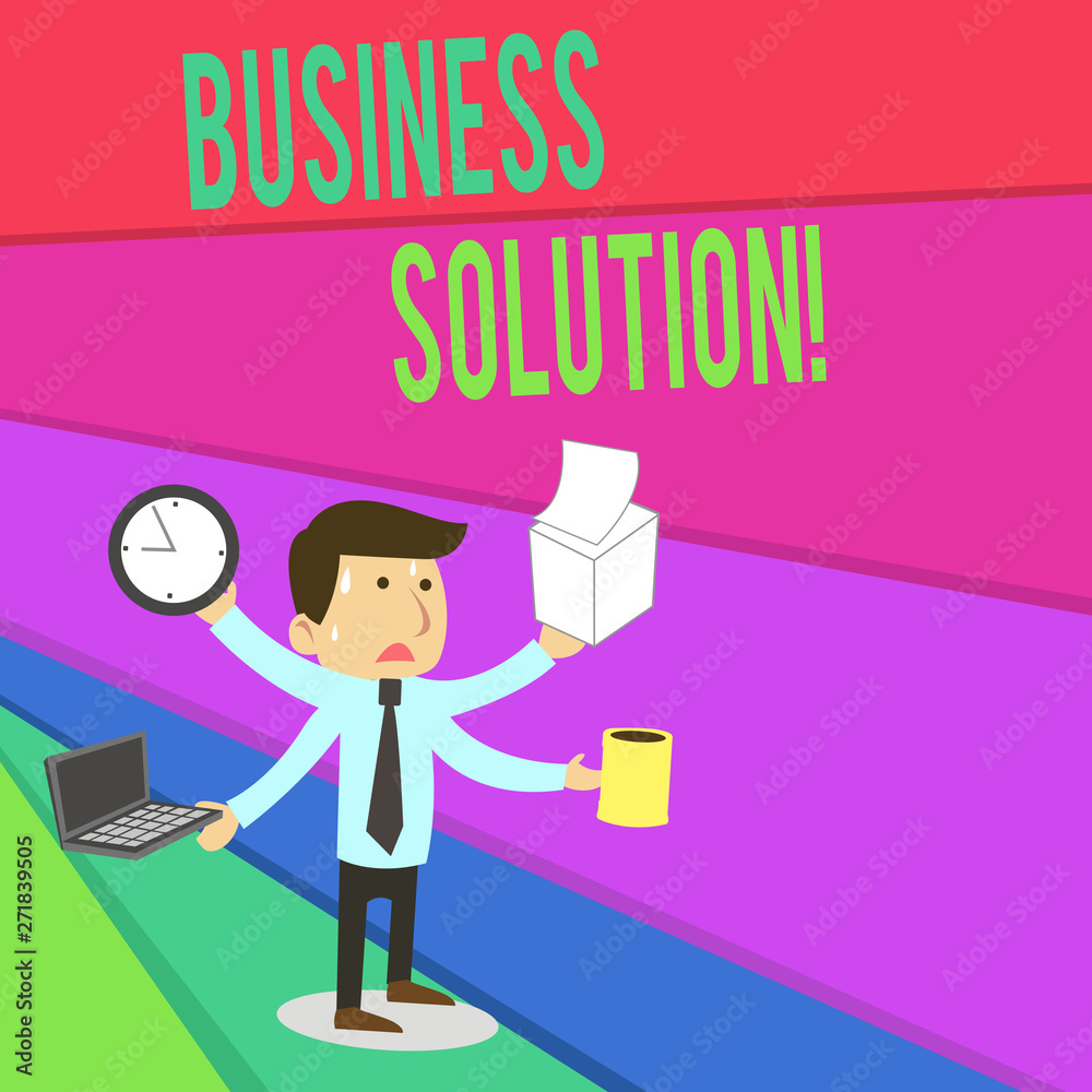 Handwriting text writing Business Solution. Conceptual photo Services that include strategic planning and evaluation Stressed Out Male Employee Manager Many Armed Multitasking Meet Deadline Handwriting text writing Business Solution. Conceptual photo Services that include strategic planning and evaluation Stressed Out Male Employee Manager Many Armed Multitasking Meet Deadline