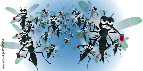 a large crowd of mosquitoes are approaching cartoon vector