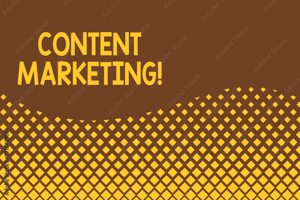 Naklejka premium Handwriting text Content Marketing. Conceptual photo Involves the creation and sharing of online material Abstract waving background pattern square dots design. Simple Wallpaper
