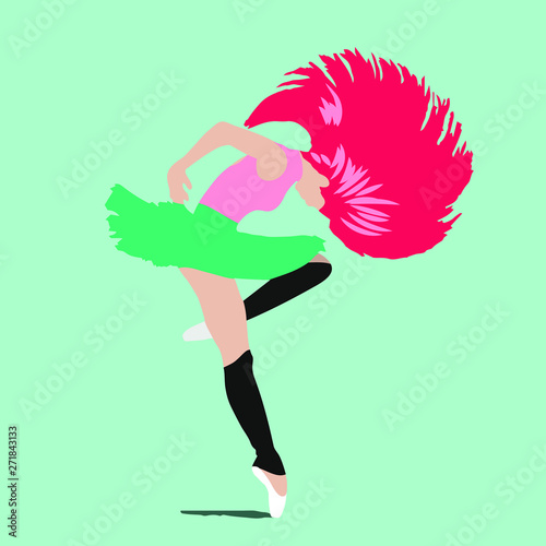 vector illustration girl in pointe with red hair in a tutu dancing ballet dance
