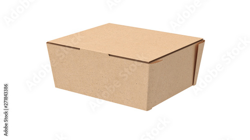 Packaging food box cardboard brown on white isolated background. 3D rendering