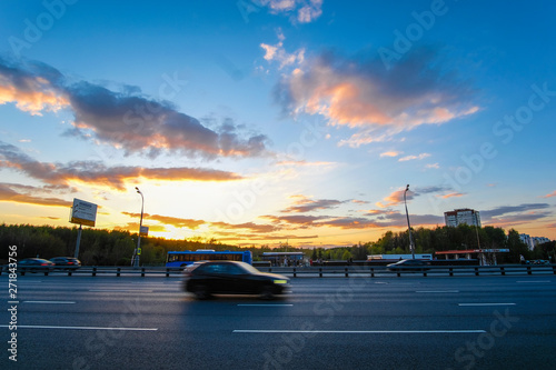 Moscow, Russia - May, 5, 2019: traffic in Moscow at sunset