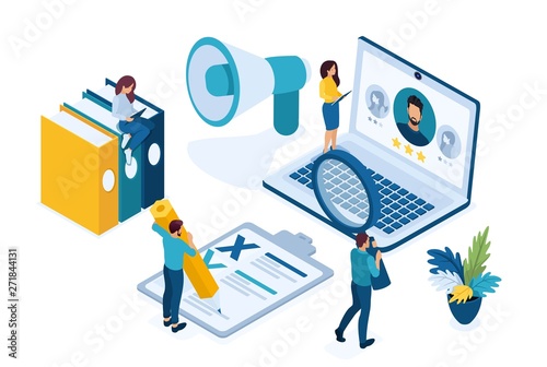 Isometric HR Manager, we hire employees to our company, recruiting concept. Concept for web design