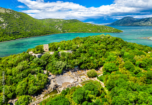 Aerial view of Butrint archaeological site in Albania