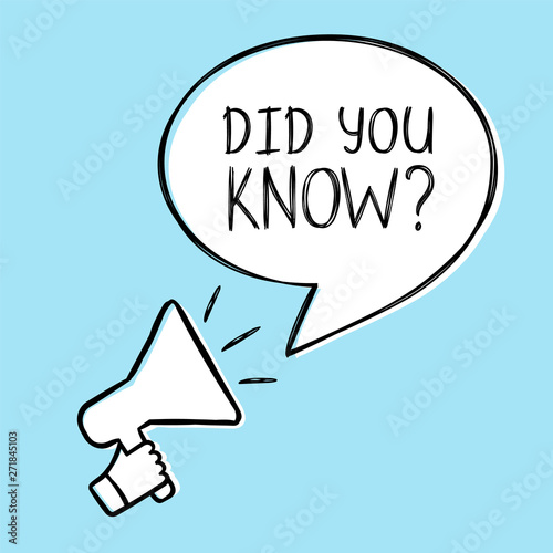 Sketched hand with megaphone and Did you know speech bubble. Banner for business, marketing and advertising with loudspeaker. Announcement vector illustration.