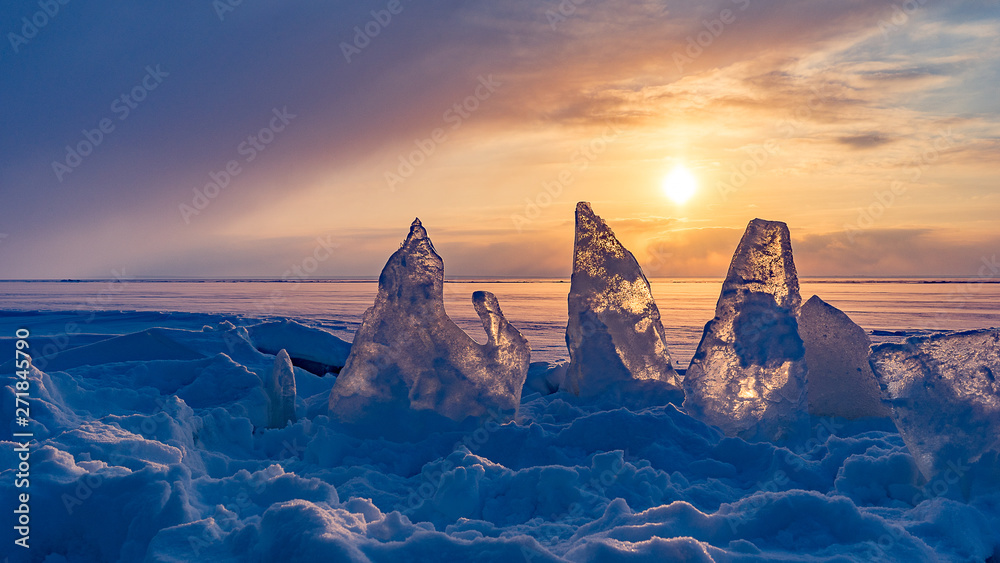 ice figure on winter sunset