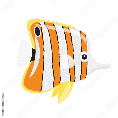 Butterfly fish isolated on white background. Bright beautiful tropical fish. Cartoon. Aquarium fish.