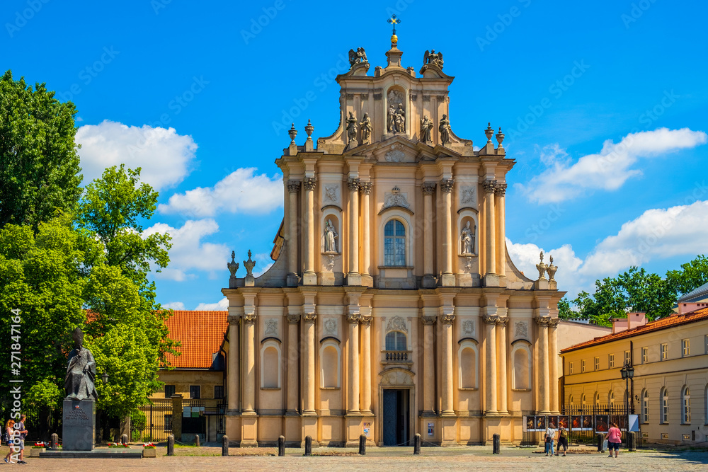 Warsaw, Poland - Front view of the rococo Visitationist St. Joseph Church – known as Kosciol Wizytek - at the Krakowskie Przedmiescie street in the Old Town quarter of Warsaw