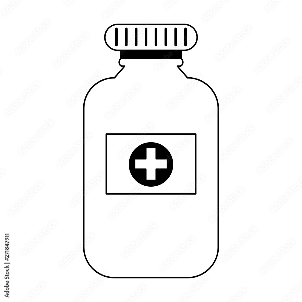 Medicine bottle pills isolated symbol in black and white Medicine bottle pills isolated symbol in black and white