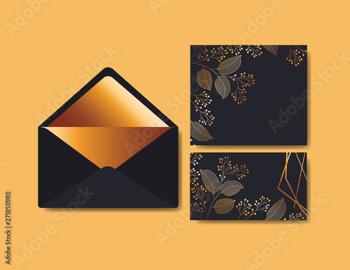 envelope with invitation and floral decoration