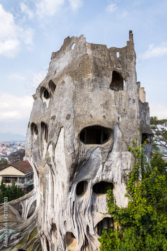 Bizarre construction of the Crazy house in Dalat, Vietnam, sunny summer day