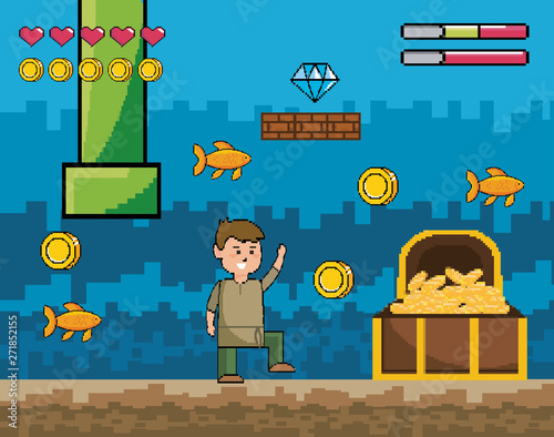 boy with fishes and coins coffer with life bars