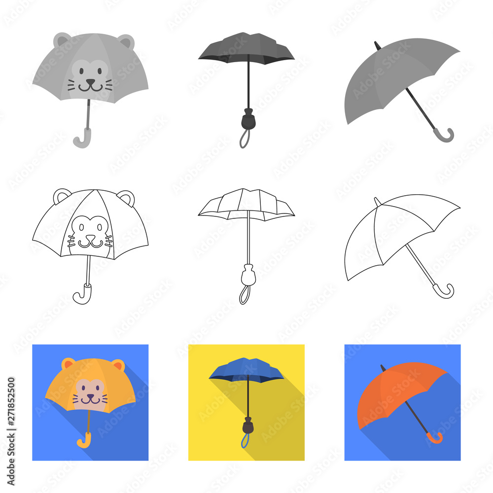 Vector illustration of protection and closed icon. Set of protection and rainy vector icon for stock.