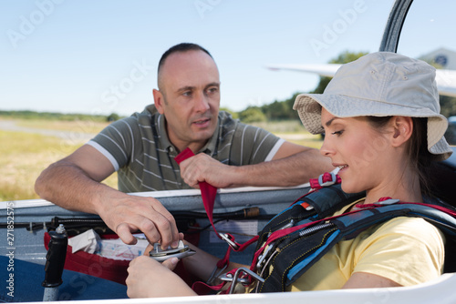 woman inside a skydiving airplane