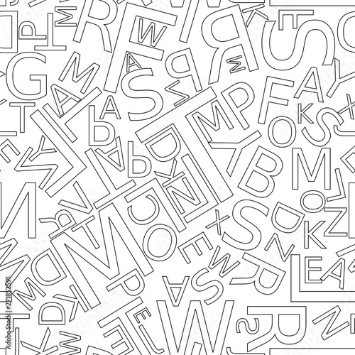 Background with letters scattered chaotic  seamless pattern