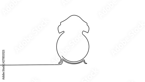 Single vintage alarm clock with arrows and bells drawing in continuous one line style isolated on white background. Black contour. Graphic motion. Self drawing