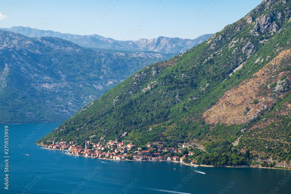 Aerial view of town Perast, Bay of Kotor, Montenegro