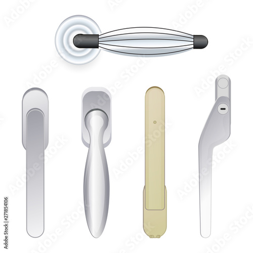 Door handle vector doorknob to lock doors at home and metal door-handle in house interior illustration set of entrance door-knob design isolated on white background
