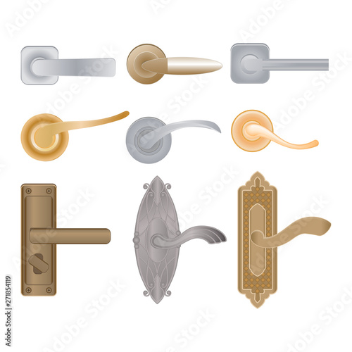 Door handle vector doorknob to lock doors at home and metal door-handle in house interior illustration set of entrance door-knob design isolated on white background