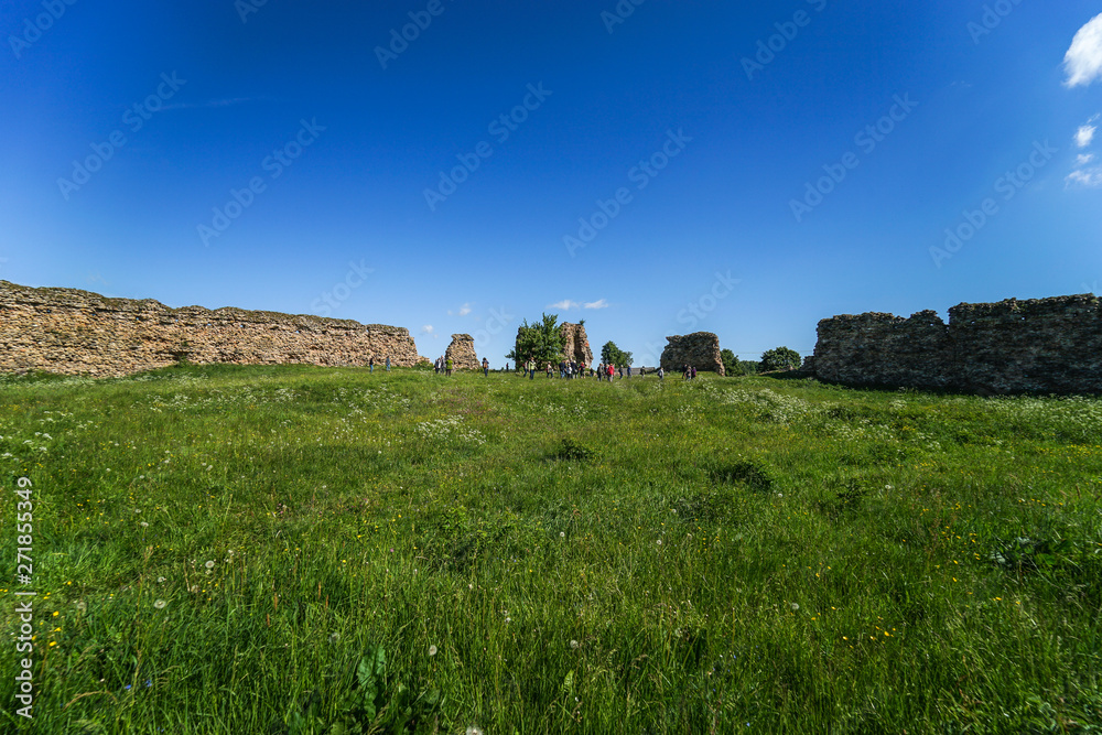 Kreva Castle in the summer in Smorgon district, Grodno region, Belarus. Ruins of a major fortified residence of the Grand Dukes of Lithuania