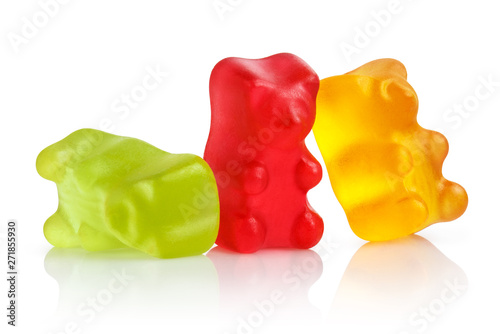 Colorful jelly gummy bears, isolated on white background