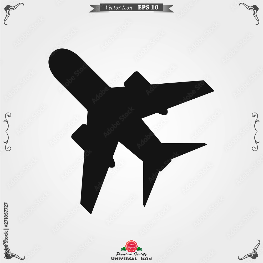 Plane icon on white background, airplane vector Illustration