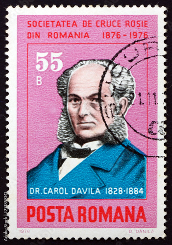 Postage stamp Romania 1976 Dr. Carol Davila, Romanian physician