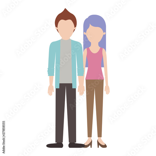 Wallpaper Mural faceless couple colorful silhouette and him with shirt and jacket and pants and shoes with short hair and her with t-shirt sleeveless and pants and heel shoes with long straight hair Torontodigital.ca