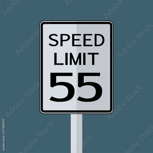 USA Road Traffic Transportation Sign: Speed Limit 55 On White Background,Vector Illustration