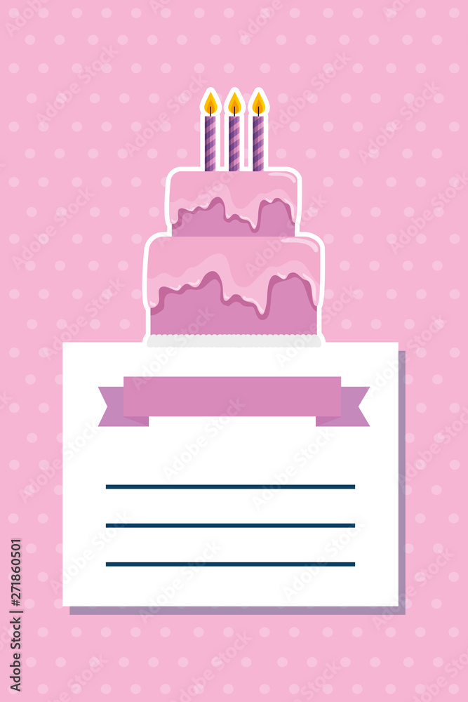 postcard with delicious sweet cake and candles postcard with delicious sweet cake and candles