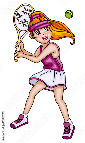 Smiling little girl is playing tennis