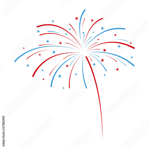 Exploding fireworks in national American colors. Vector