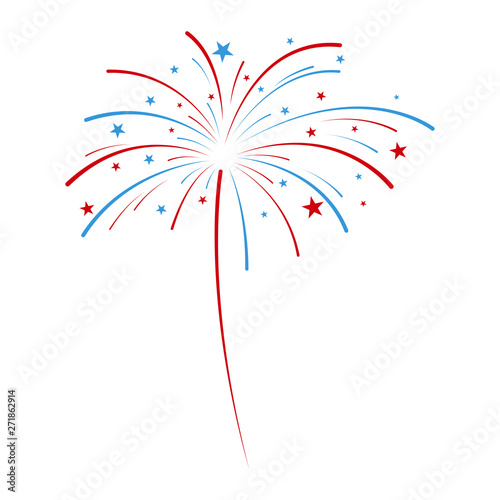 Exploding fireworks in national American colors. Vector