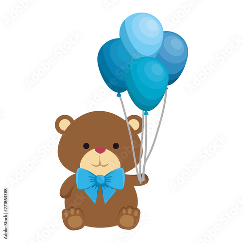 cute little bear teddy with balloons helium and bowtie