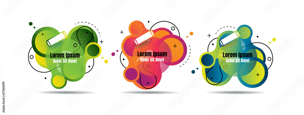 Obraz premium Set abstract colorful liquid geometric for banner, card, brochure. Isolated waves. Template for your text. Vector illustration