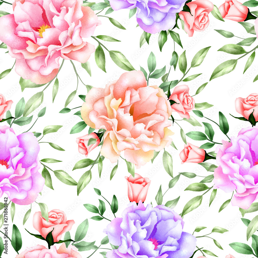 seamless pattern watercolor peony flower