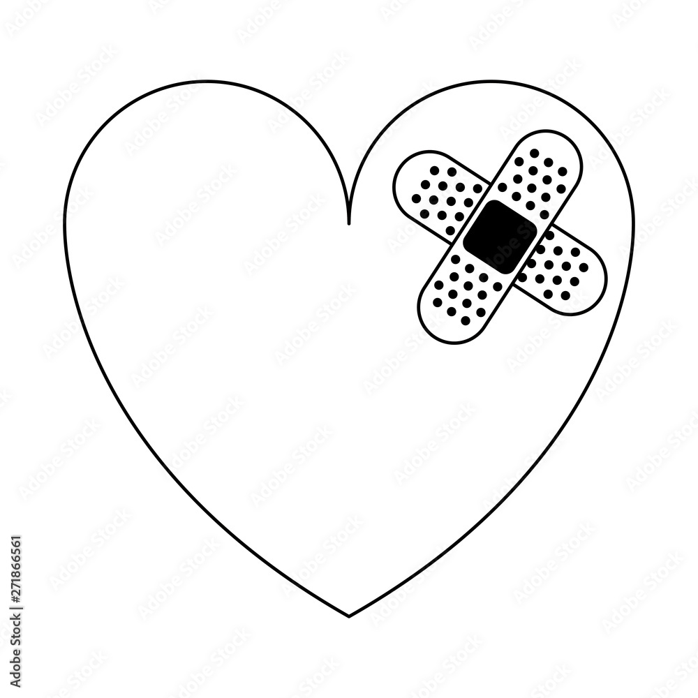 Heart with band aid medical symbol in black and white Stock Vector ...
