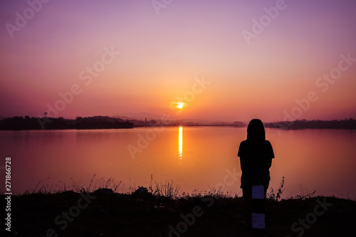 Happy young Girl Enjoy Backpacking, Feel refreshed and energize your life.