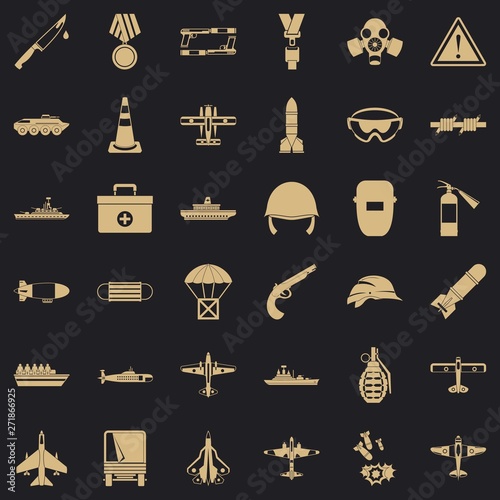Military depot icons set. Simple set of 36 military depot vector icons for web for any design